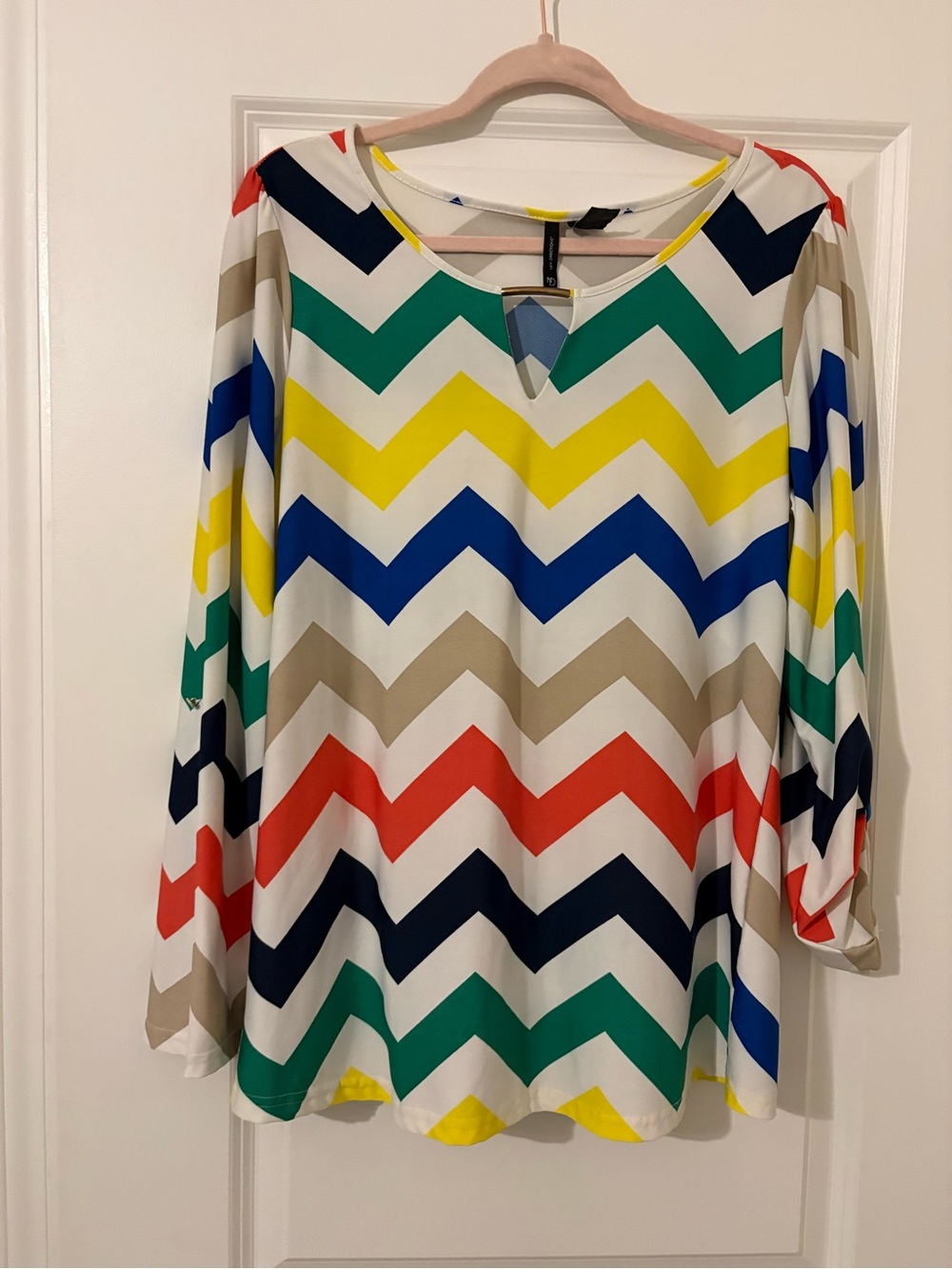 new directions Multicolor Chevron Notch-Neck Blouse